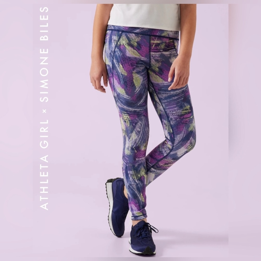 Athleta Girl x Simone Biles SB Reversible Tights/Leggings-Brushstroke Blue